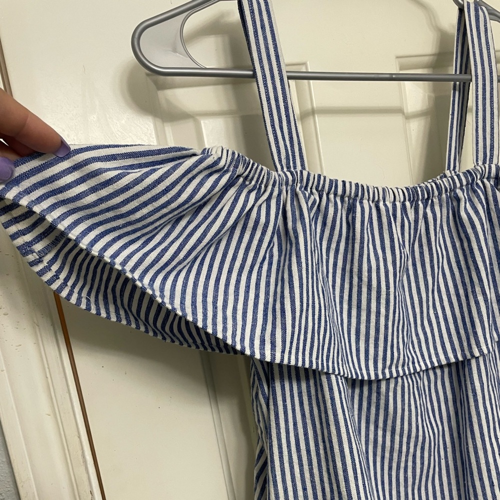J. Crew Blue and White Ruffled Blouse - Picture 2 of 7